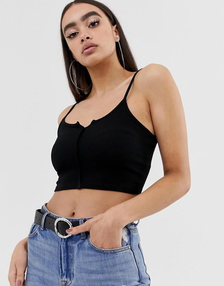 Asos Design Crop Cami With Notch Detail In Black - Black