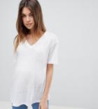 Asos Design Maternity T-shirt With V-neck In Linen - White