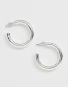 Asos Design Hoop Earrings In Sleek Hollow Tube Design In Silver - Silver