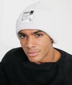 Bershka Beanie Hat With Patch In White