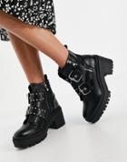 Raid Saint Chunky Boots With Buckle Detail In Black