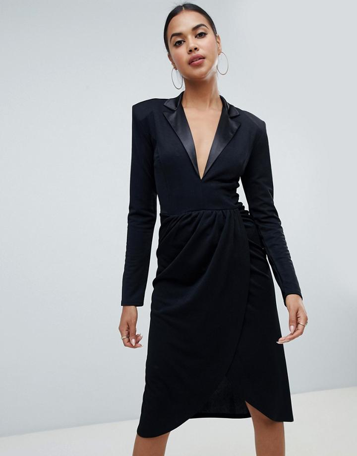 Club L Tuxedo Wrap Midi Dress-black
