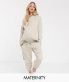 Asos Design Maternity Under The Bump Tracksuit Hoody / Basic Jogger With Pocket Details In Neppy-beige