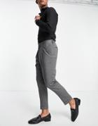 Asos Design Tapered Smart Pants In Textured With Double Pleats And Turn Up-grey