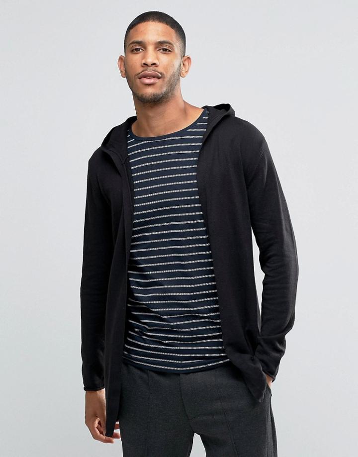 Lindbergh Open Cardigan With Hood In Black - Black
