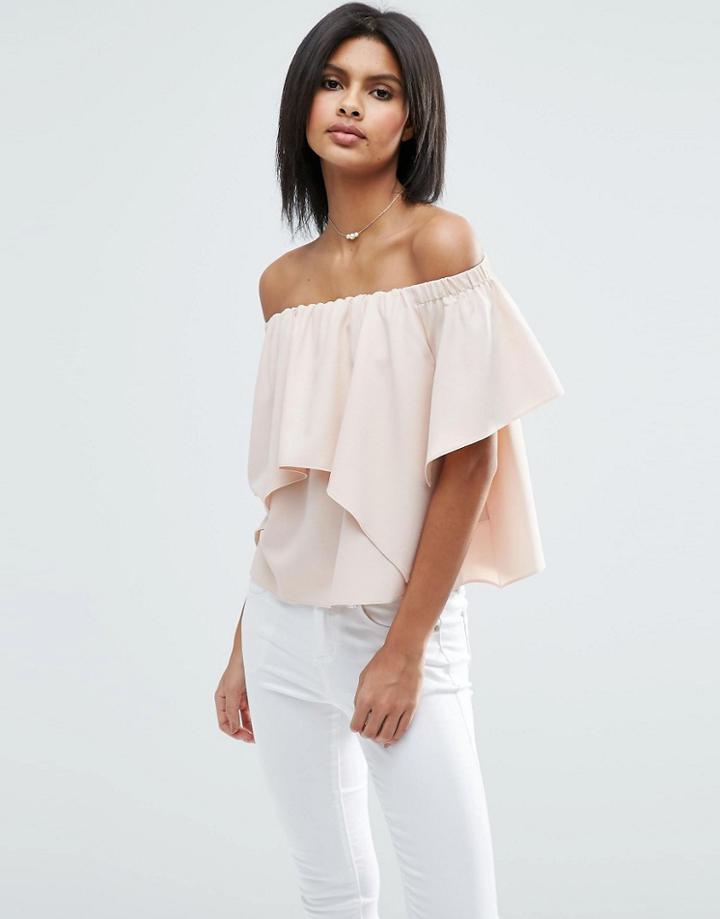 Asos Tiered Off The Shoulder Top - Pink