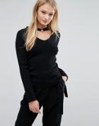 Qed London Choker Sweater With Ring Detail - Black