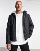 Asos Design Shower Resistant Short Parka Jacket With Shearling Lining In Black