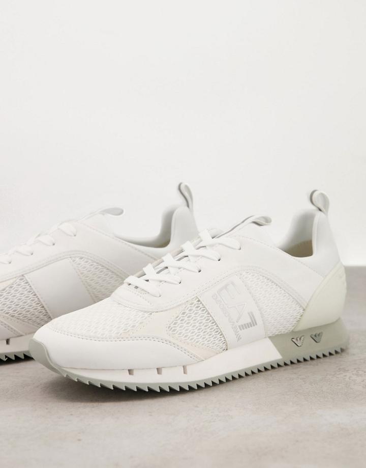 Armani Ea7 Mesh Logo Sneakers In White-black