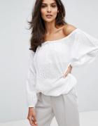 Warehouse Balloon Sleeve Broderie Top - White