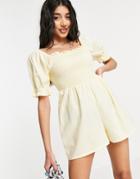 Influence Bardot Romper With Shirring In Yellow