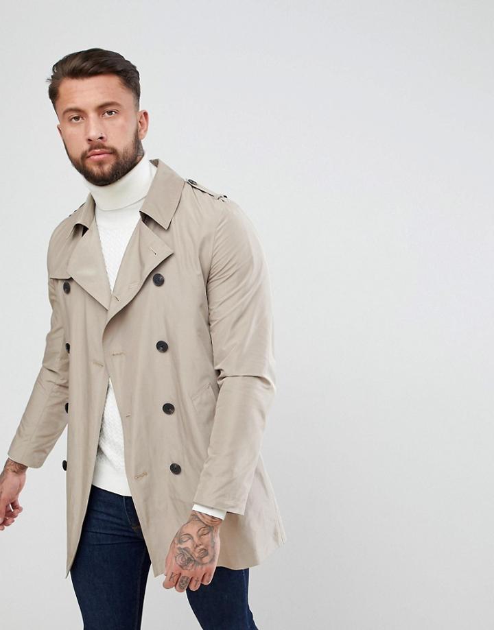 Asos Shower Resistant Double Breasted Trench Coat In Stone - Stone