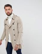 Asos Shower Resistant Double Breasted Trench Coat In Stone - Stone
