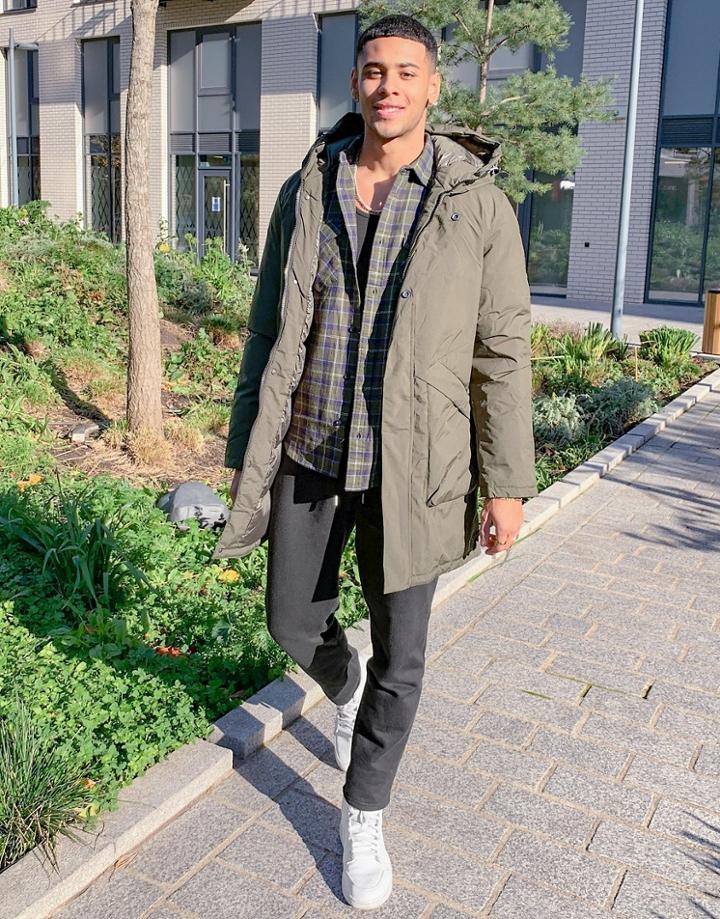 Jack & Jones Core Parka With Hood & Pockets In Khaki-green