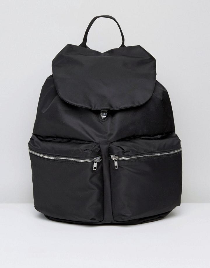 Weekday Double Pocket Backpack In Black - Black
