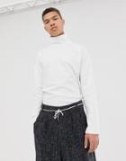 Asos White Loose Fit Long Sleeve T-shirt With Turtleneck In White - White