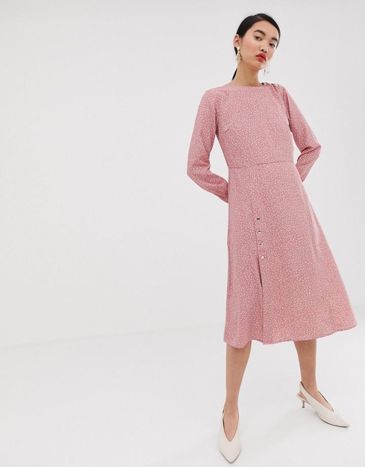 Lost Ink Midi Tea Dress In Ditsy Print-pink