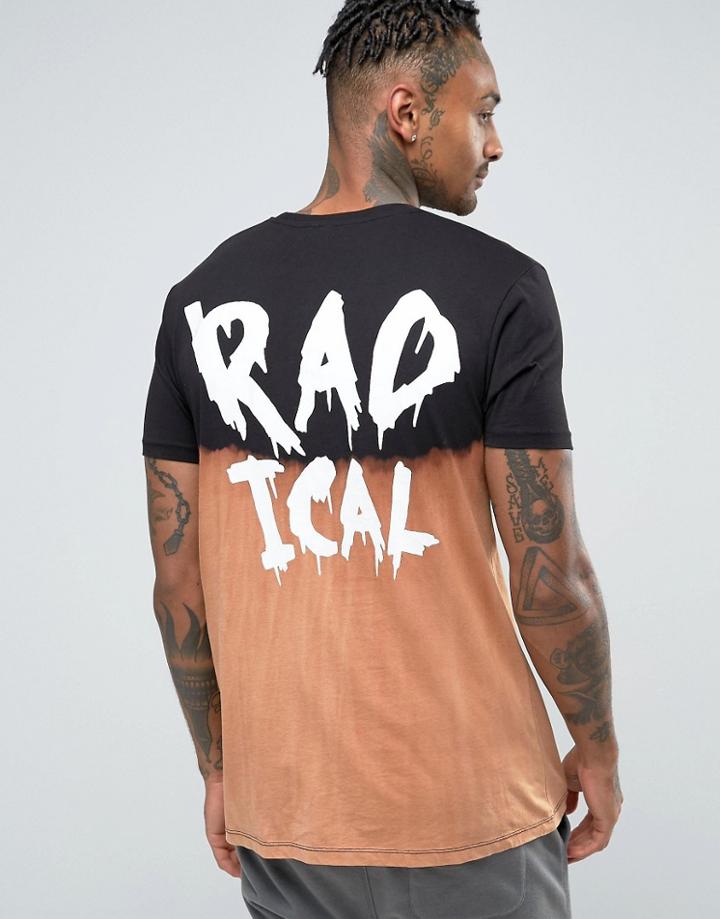Asos Longline T-shirt With Radical Back Print And Dip Dye Bleach Effec
