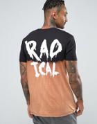Asos Longline T-shirt With Radical Back Print And Dip Dye Bleach Effec