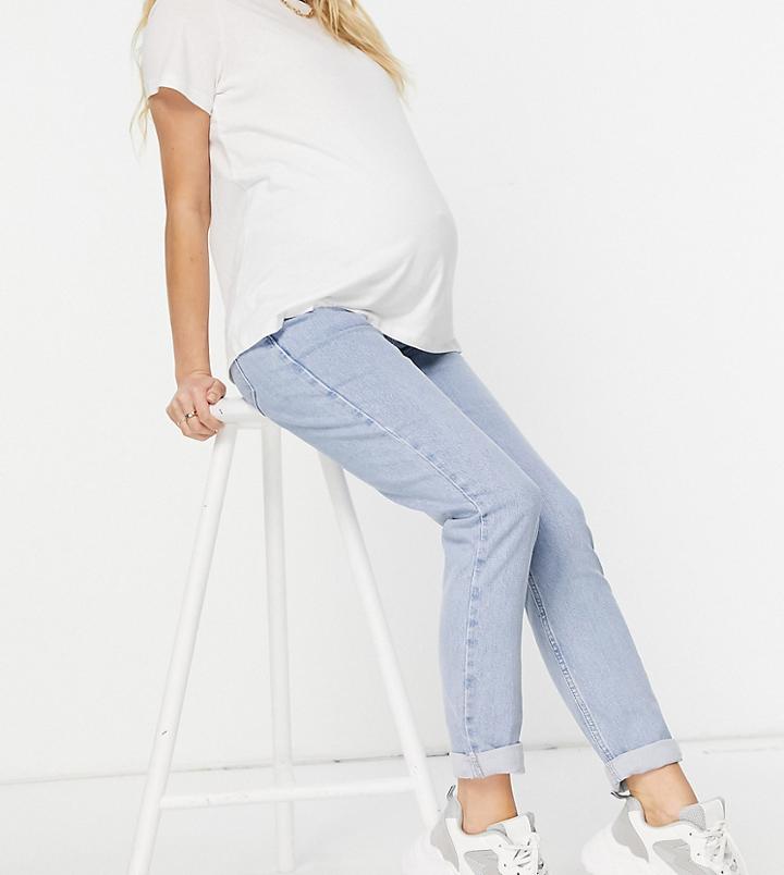 New Look Maternity Overbump Mom Jean In Light Blue Wash