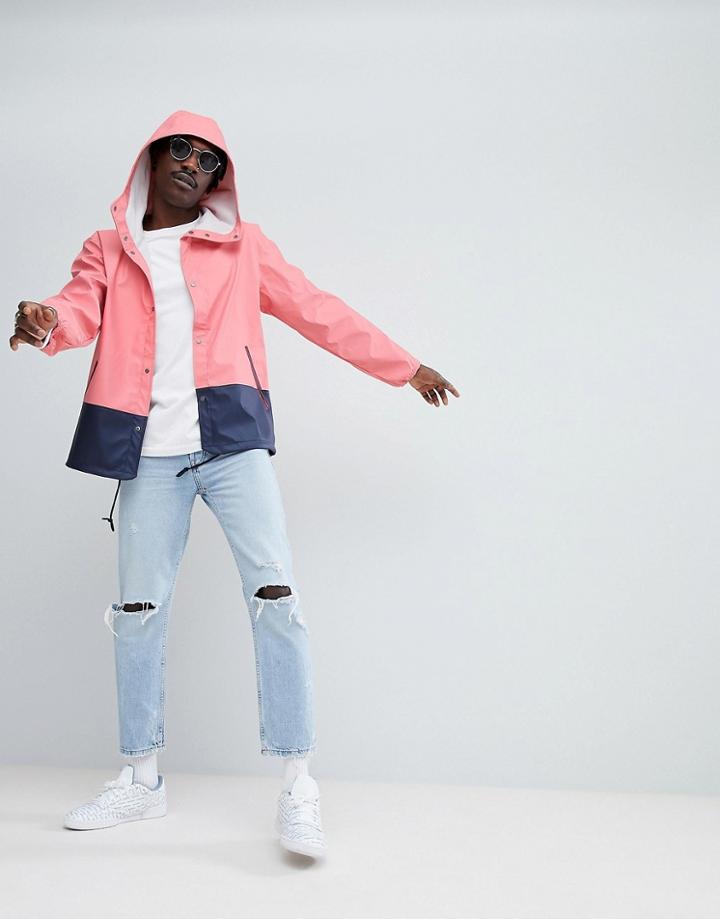 Herschel Supply Co Forecast Hooded Coach Jacket Rubberised In Pink/navy - Pink