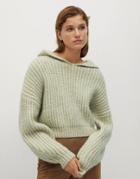 Mango Thick Knit Hoodie In Sage Green