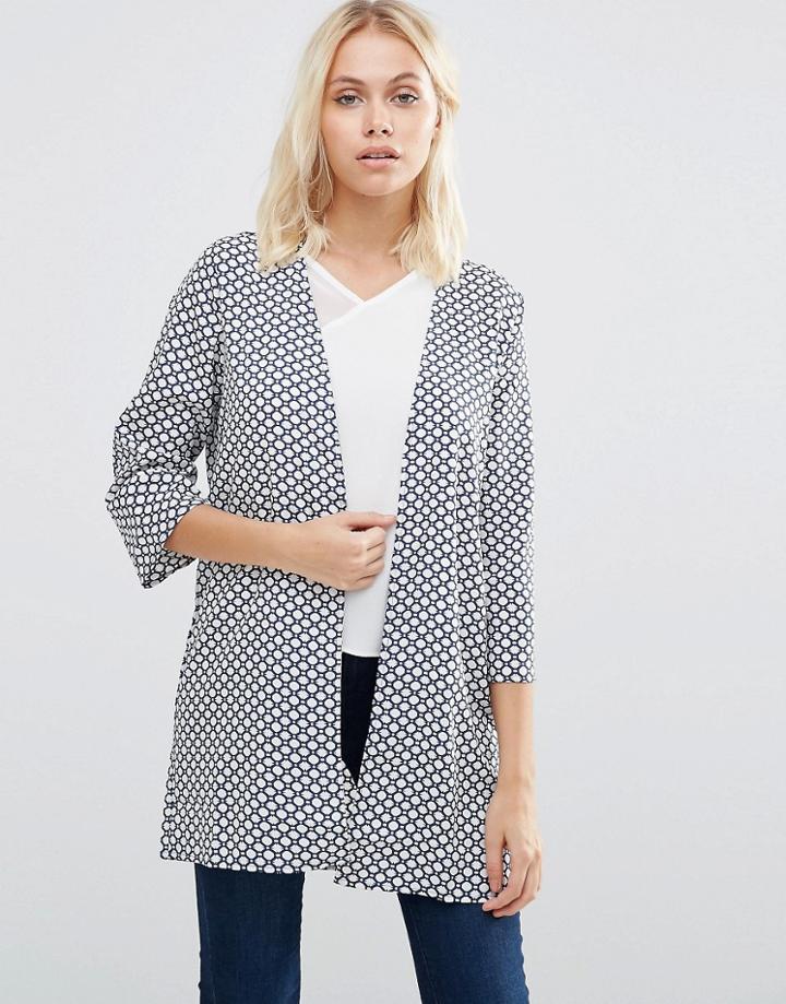 Vila Short Kimono In Morroccon Tile Print - Blue