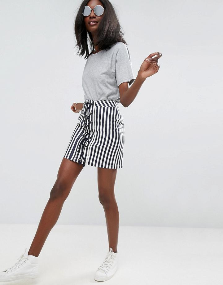 Asos Lace Up Mini Skirt In Stripe - Multi