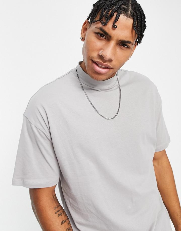 New Look Oversized Turtle Neck T-shirt In Light Gray-grey
