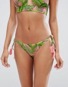 Asos Pink Palm Print Tie Side Bikini Bottom - Multi