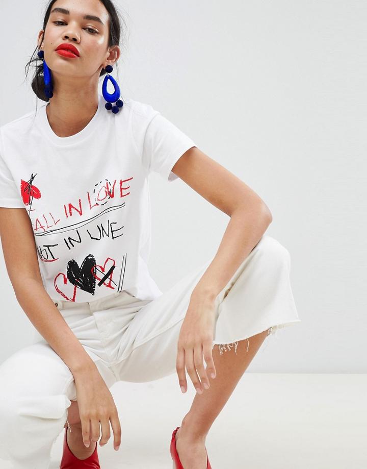 Asos Design T-shirt With Doodle Print - White
