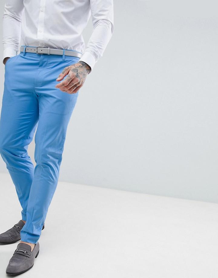Asos Design Wedding Skinny Suit Pants In Stretch Cotton In Sky Blue - Blue
