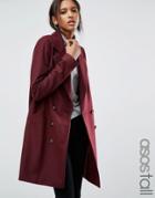 Asos Tall Pea Coat With Seamed Pockets - Red