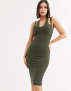 Asos Design Cup Detail Double Strap Minimal Pencil Midi Dress