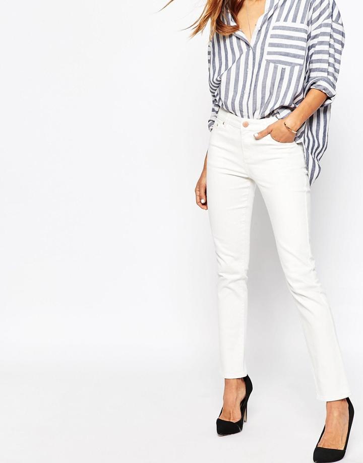 Asos Pencil Straight Leg Jeans In Villa Blanca White - White