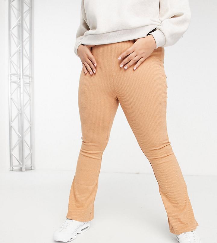 Fashion Union Plus High Waist Flare Pants In Space Knit Set-neutral