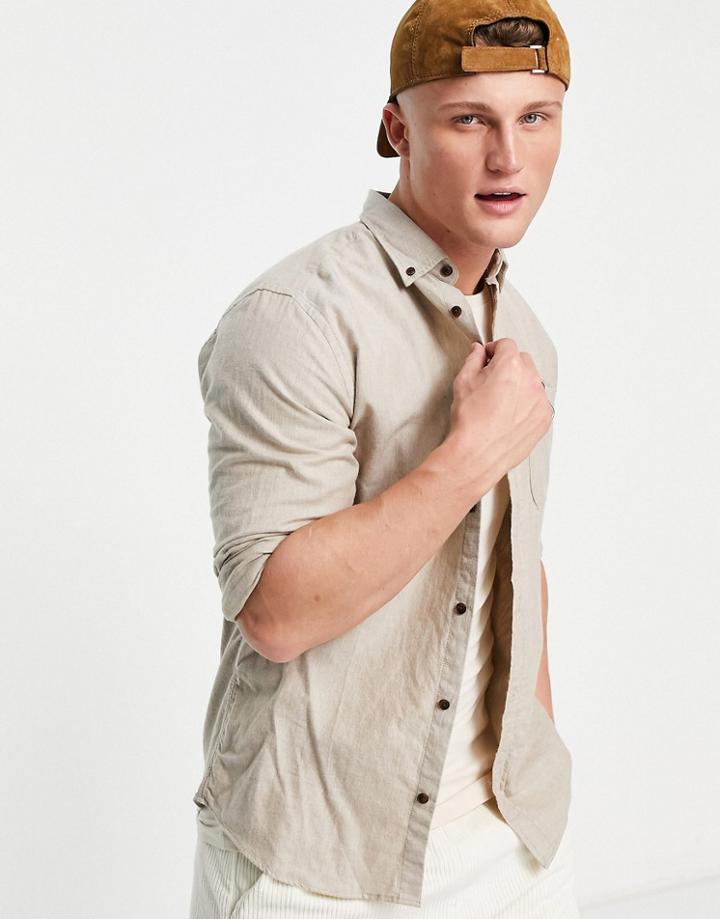 Jack & Jones Slim Fit Twill Shirt In Oatmeal-white