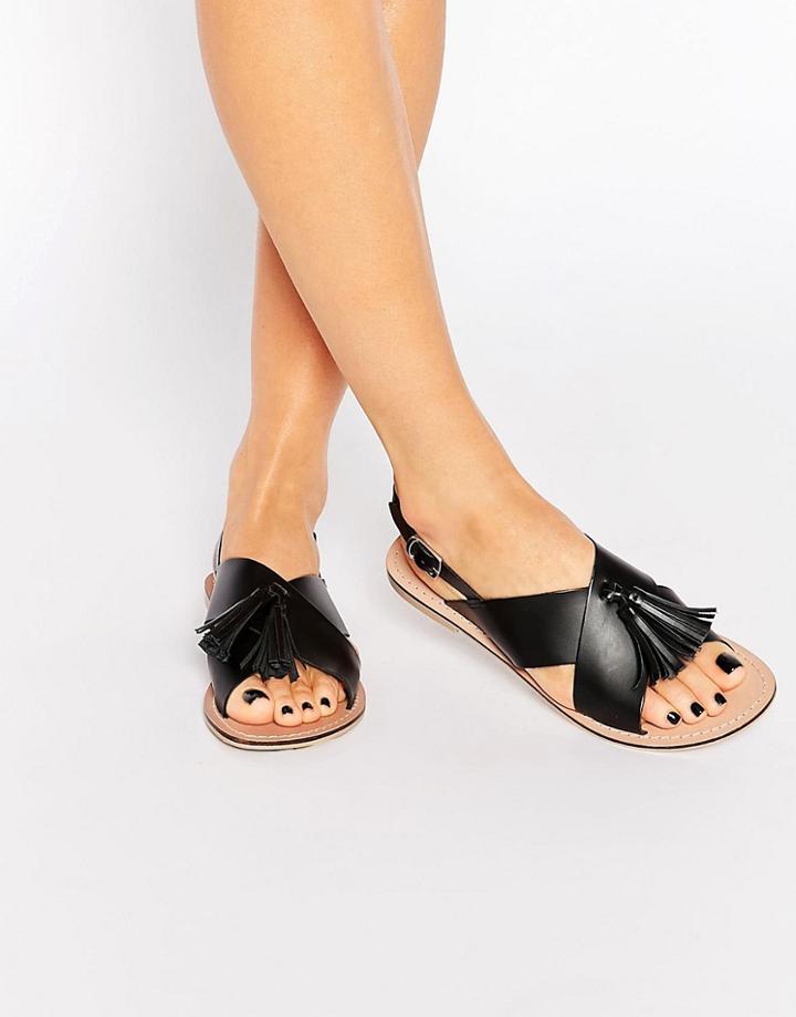 Asos Foxtrot Leather Tassel Sandals - Black