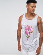 Hype Tank In Gray With Japanese Floral Print - Gray