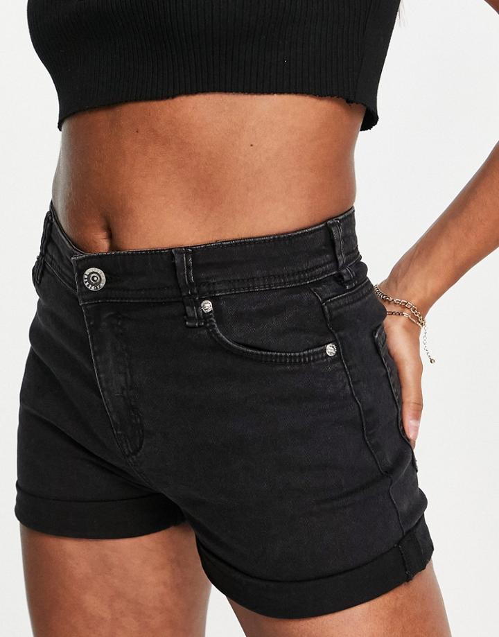 Bershka Turn Up Cotton Shorts In Black