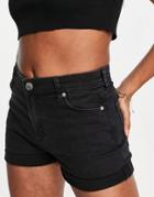 Bershka Turn Up Cotton Shorts In Black
