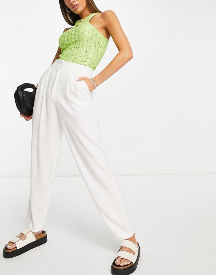Asos Design Linen Soft Tapered Mom Pants In White
