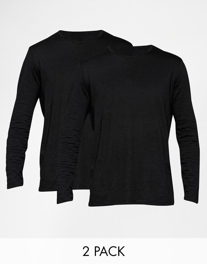 Asos Longline Long Sleeve T-shirt 2 Pack In Black Save 19% - Black