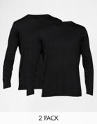 Asos Longline Long Sleeve T-shirt 2 Pack In Black Save 19% - Black