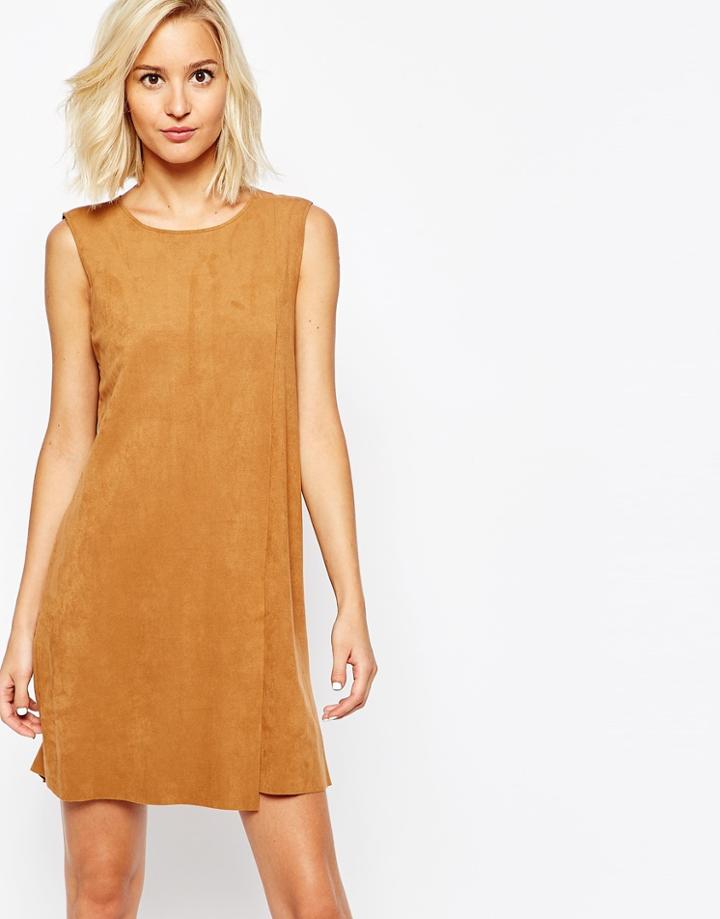 Vero Moda Suedette Wrap Shift Dress - Tobacco