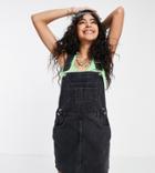 Asos Design Petite 'original' Denim Overalls Pinny In Washed Black