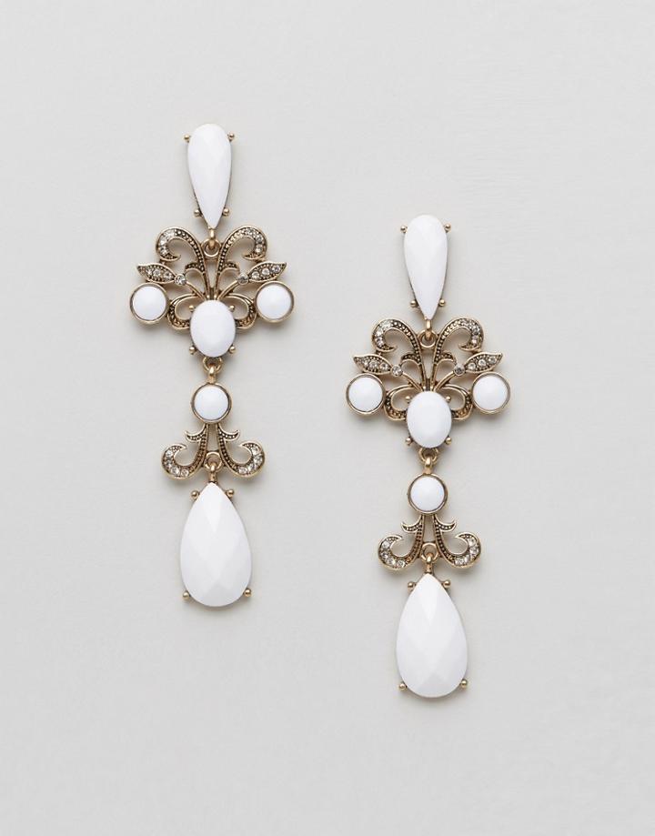 Ashiana Vintage Style Drop Earrings - White