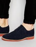 Asos Derby Shoes In Navy Suede With Contrast Sole - Navy