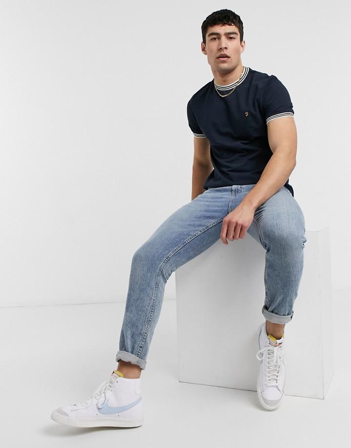 Farah Texas Slim Fit Ringer Detail T-shirt In Navy