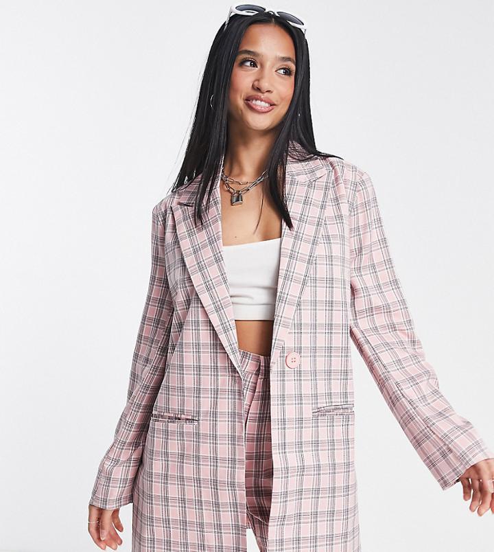 Heartbreak Petite Oversized Blazer In Pink Check - Part Of A Set